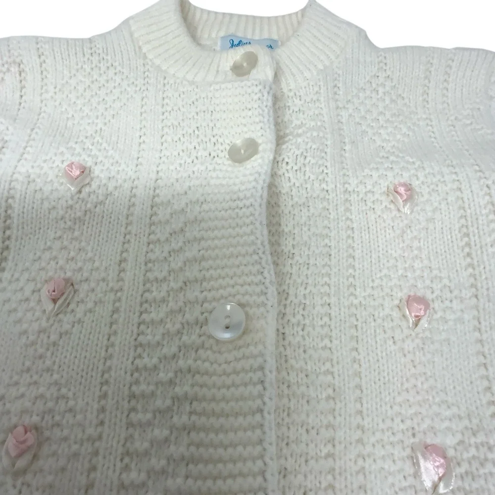 Vintage Julius Berger Baby Sweater Size ? 18-24 Months Cardigan Satin Roses READ
